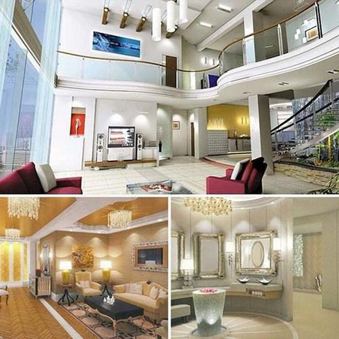 Ngôi nhà đắt đỏ này được thiết kế với tông chủ đạo là màu sáng: vàng và bạc. Đèn chùm và gương là những chi tiết trang trí tiêu biểu nhất, tô điểm thêm cho vẻ đẹp lấp lánh của Antalia.