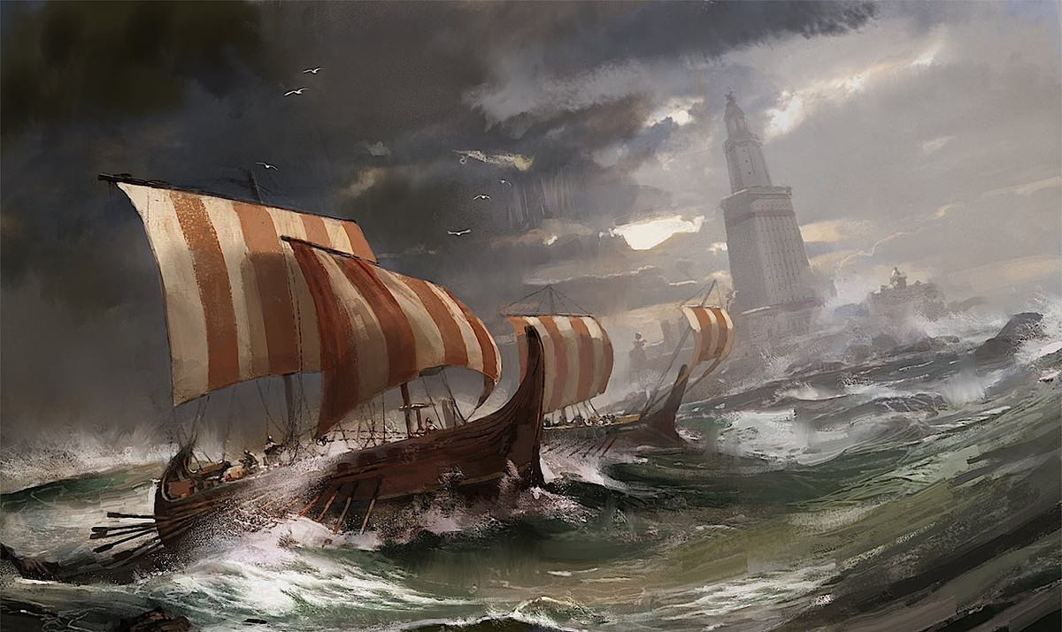 Năm 956 SCN, một trận động đất gây thiệt hại nhẹ cho ngọn hải đăng. Hai trận động đất mạnh sau đó (1303 và 1323) đã khiến công trình kỳ vĩ này sụp đổ.