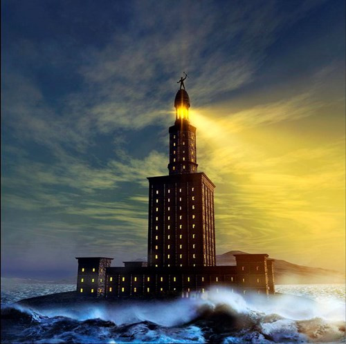 Tháp được xây dựng từ những khối đá lớn sáng màu, có ba tầng: phần thấp hình vuông với một lõi trung tâm, phần giữa hình bát giác, và đỉnh hình tròn. Đỉnh của hải đăng có đặt một tấm gương phản chiếu ánh mặt trời vào ban ngày; hay một ngọn lửa vào ban đêm.