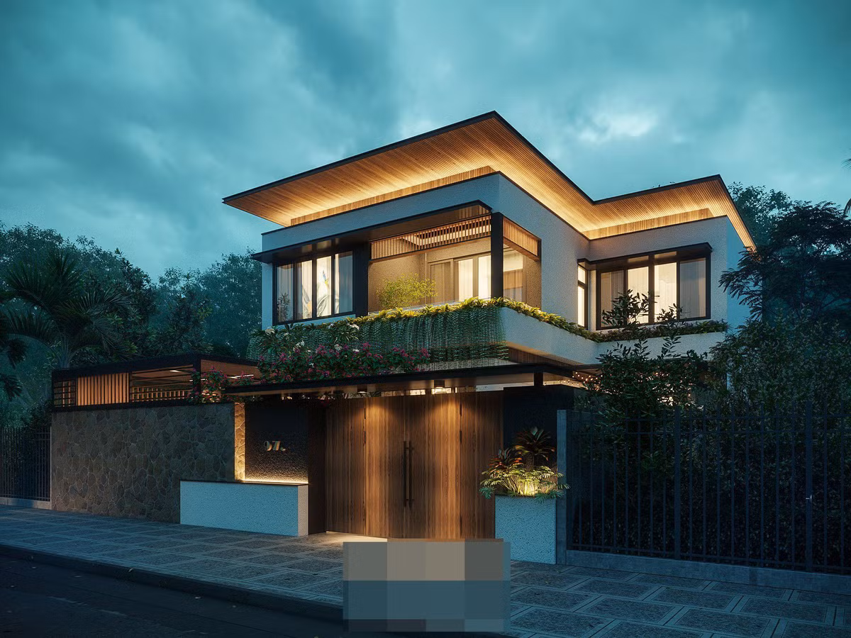 Căn biệt thự do kiến trúc sư Lý Nhựt Khanh và Nguyễn Trần Hiếu thực hiện là sự kết hợp giữa kiến trúc hiện đại và phong cách nội thất japandi.