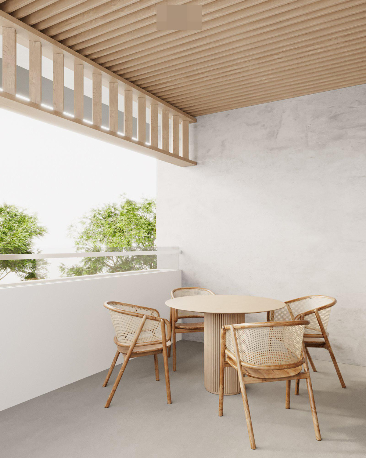 Ban công rộng nhìn ra khoảng không bao la, xanh ngắt.