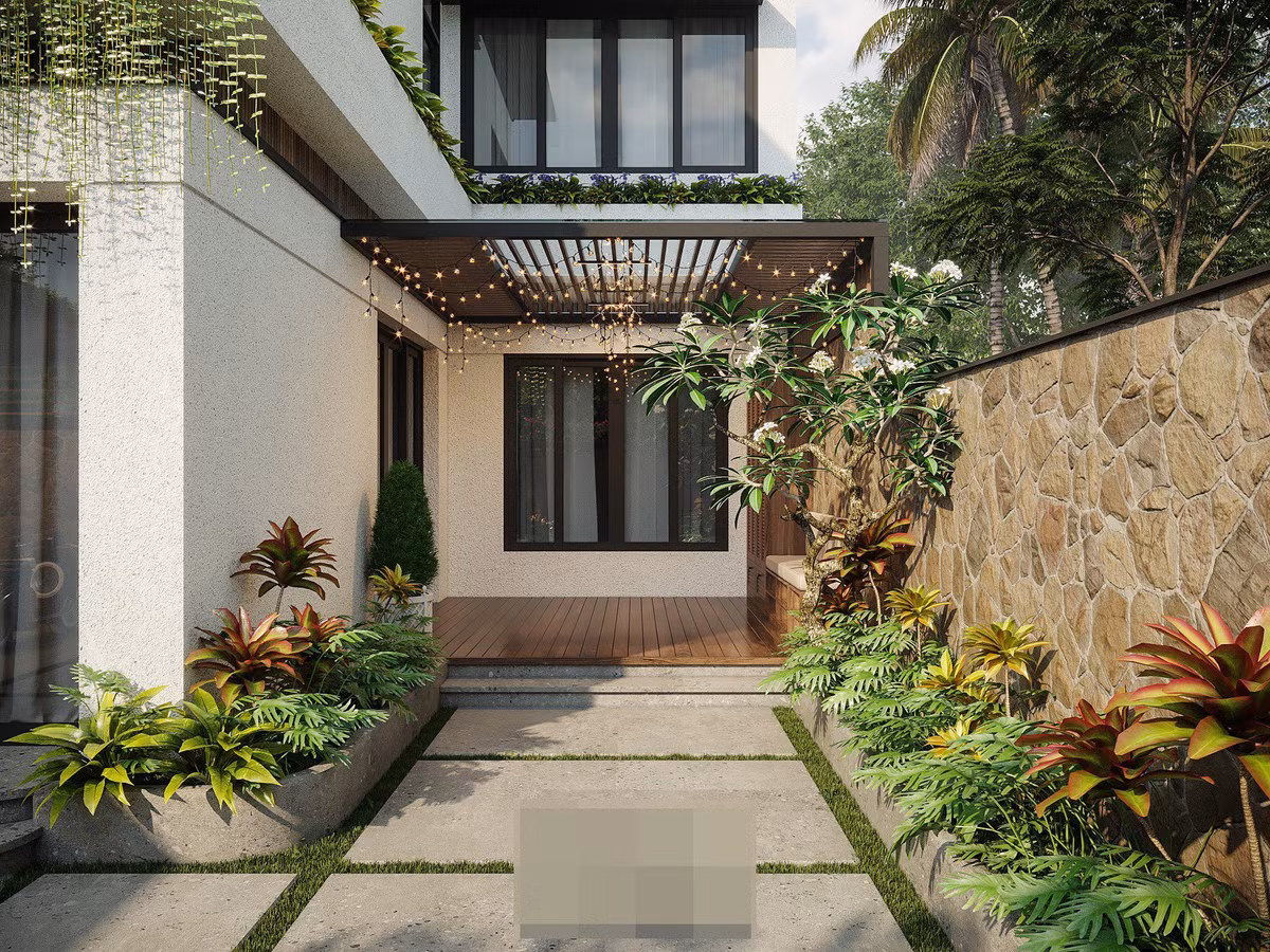 Khoảng đệm thiên nhiên xanh mát, các loại cây được bố trí hài hòa, thẩm mỹ. Sự góp mặt của nắng, gió, của cây xanh giúp ranh giới giữa con người và thiên nhiên như được xóa nhòa.