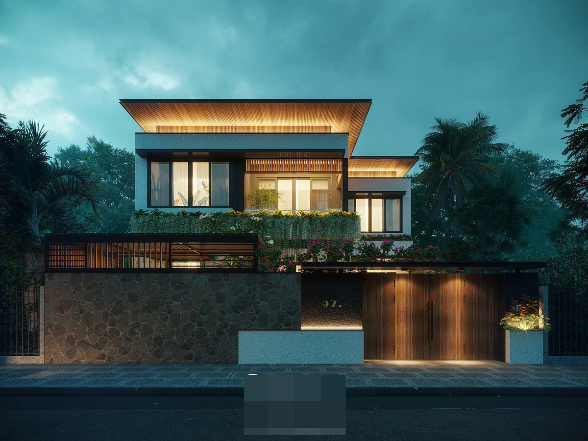 Công trình được kiến trúc sư sử dụng các giải pháp thiết kế thông minh, thích ứng khí hậu, gần gũi thiên nhiên và giải quyết vấn đề lấy gió, ánh sáng vào nhà. Tổng diện tích biệt thự xấp xỉ 410m2.