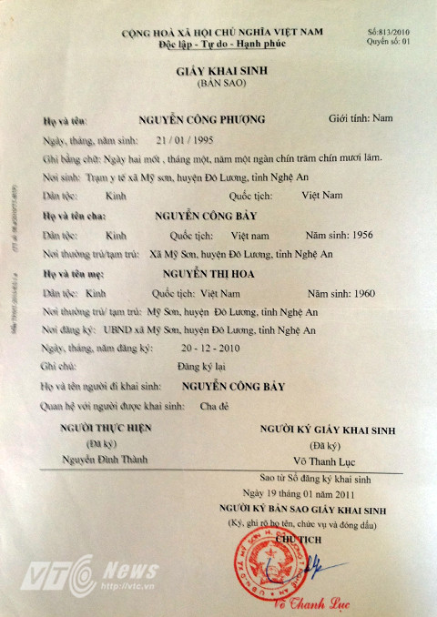 Ngay sau đó, VTC News đưa tin: Những giấy tờ gốc như Giấy khai sinh, Sổ hộ khẩu, Chứng minh nhân dân, Hộ chiếu và Bản lý lịch trích ngang của Công Phượng được lưu ở Học viện HAGL Arsenal JMG hoàn toàn có ngày tháng năm sinh thống nhất là 21/01/1995.