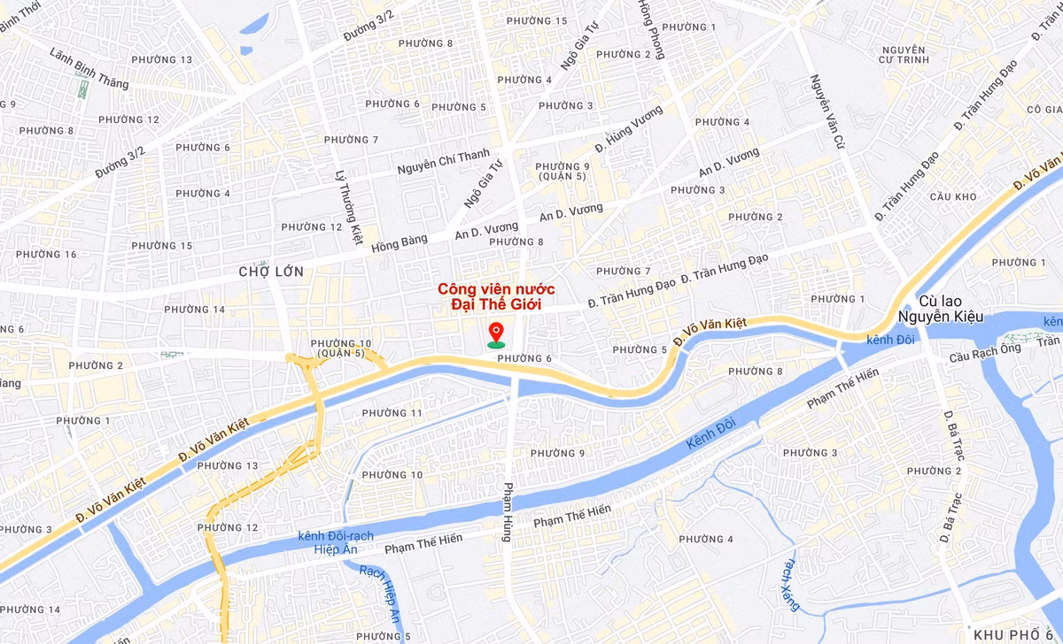 Vị trí công viên nước Đại Thế Giới. Ảnh: Google Maps.