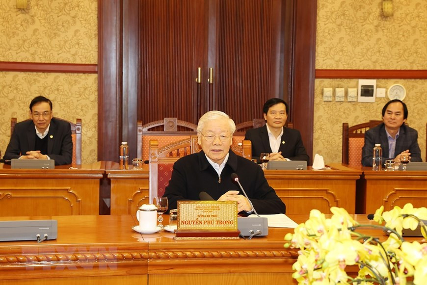 Tổng Bí thư Nguyễn Phú Trọng phát biểu chỉ đạo cuộc họp. (Ảnh: Trí Dũng/TTXVN)