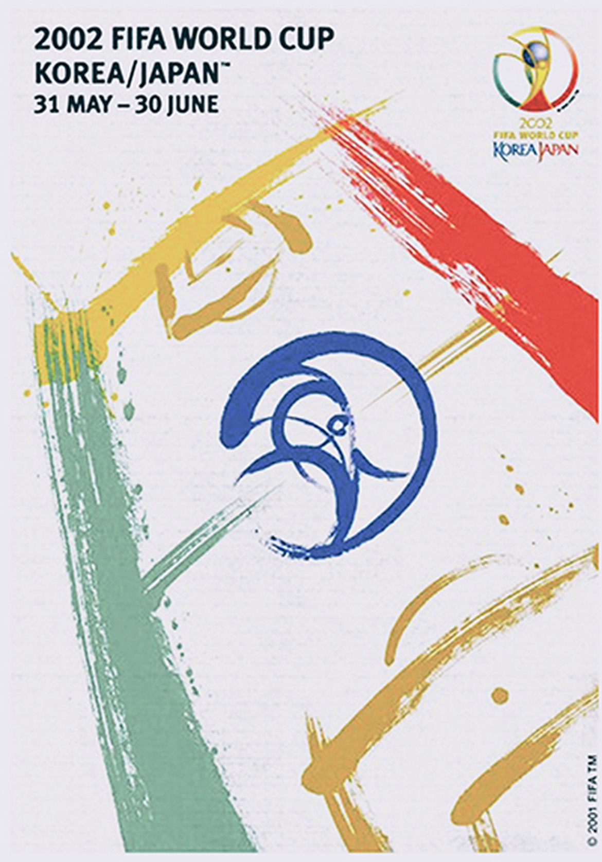 Poster World Cup Nhật Bản - Hàn Quốc 2002: Hình ảnh một sân bóng được thể hiện bằng những nét vẽ phong cách thư pháp. Ảnh: FIFA.