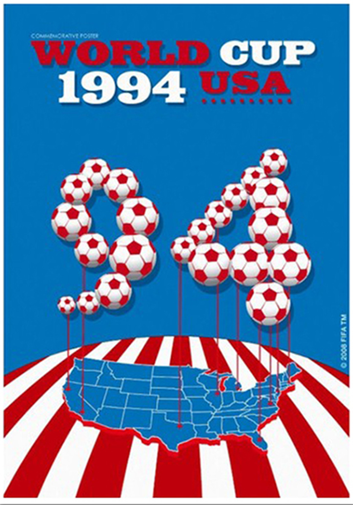 Poster World Cup Mỹ 1994 thể hiện hình ảnh chùm bóng ghép thành số 94 bay lên từ nước Mỹ. Ảnh: FIFA.