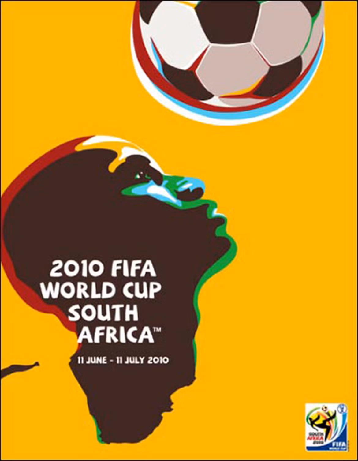 Poster World Cup Nam Phi 2010 gửi gắm ước mơ của bóng đá châu Phi với hình ảnh bản đồ châu lục này lồng vào chân dung một cậu bé da đen. Ảnh: FIFA.