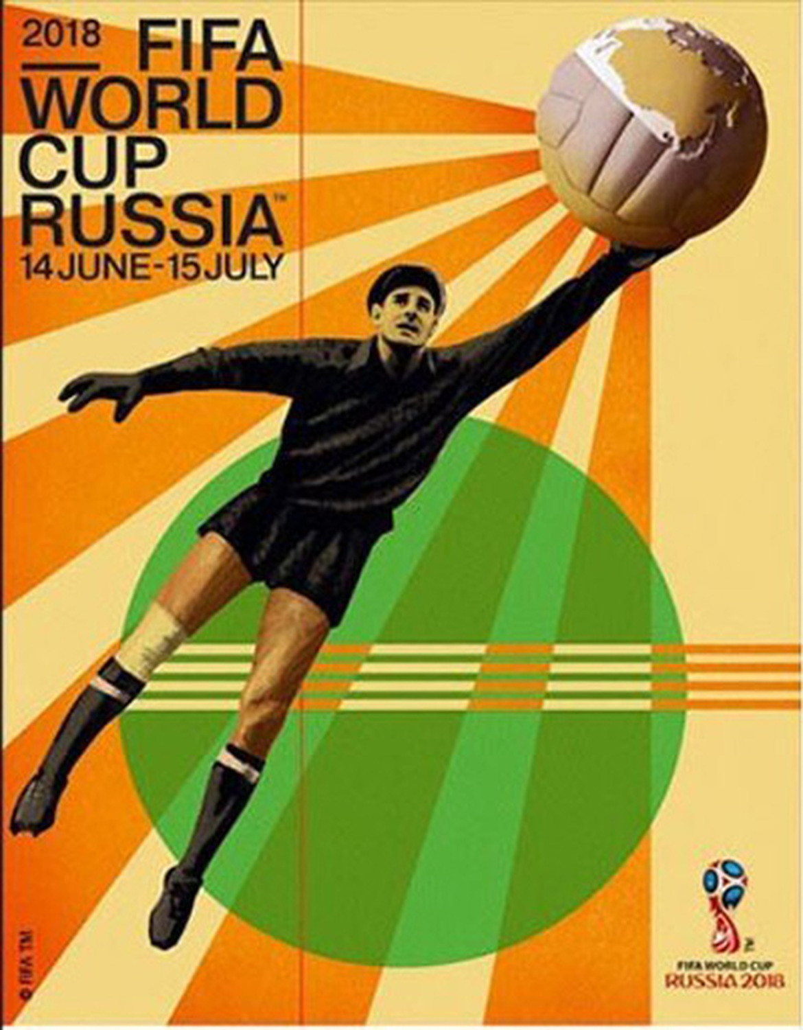 Poster World Cup Nga 2018 có bố cục khá giống poster World Cup Uruguay 1930 trong khi phong cách thể hiện lại gợi nhớ về các poster cổ động thời Liên Xô. Ảnh: FIFA.