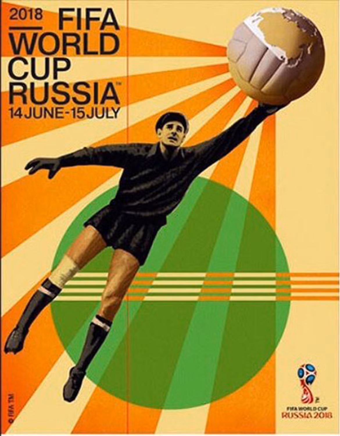 Poster World Cup Nga 2018 có bố cục khá giống poster World Cup Uruguay 1930 trong khi phong cách thể hiện lại gợi nhớ về các poster cổ động thời Liên Xô. Ảnh: FIFA.