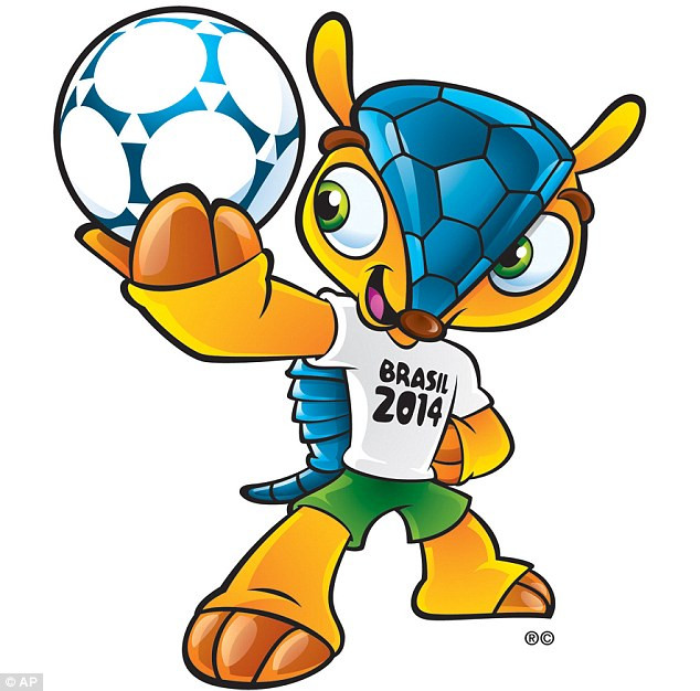Linh vật của World Cup Brazil 2014 là Fuleco, một sinh vật thuộc loài Tatu, thường được tìm thấy tại khu vực Đông Bắc Brazil và có tên trong Sách đỏ. Ảnh: Daily Mail.