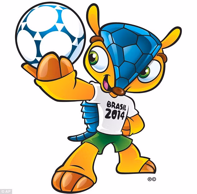 Linh vật của World Cup Brazil 2014 là Fuleco, một sinh vật thuộc loài Tatu, thường được tìm thấy tại khu vực Đông Bắc Brazil và có tên trong Sách đỏ. Ảnh: Daily Mail.