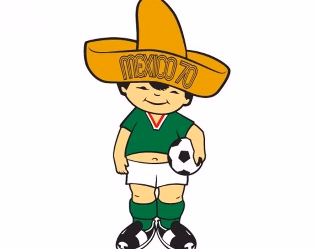 Linh vật của World Cup Mexico 1970 là Juanito, còn gọi thân mật là Joan, một cậu bé mặc đồng phục thi đấu của Đội tuyển Mexico và đội nón sombrero đặc trưng của người Mexico. Trên nón có dòng chữ "MEXICO 70". Ảnh: Pinterest.
