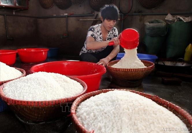 Trước khi gói bánh, gạo nếp được vo sạch cho đến khi thấy nước trong, ngâm nước lạnh từ 6 - 10 giờ tùy theo loại gạo. Ảnh: Trần Việt/TTXVN