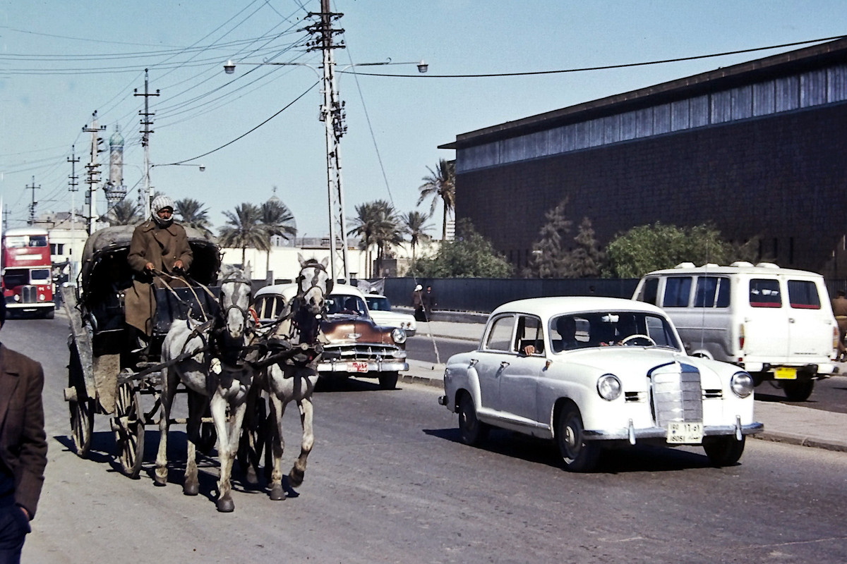 Một chiếc xe ngựa kéo hoạt động trên đường phố.