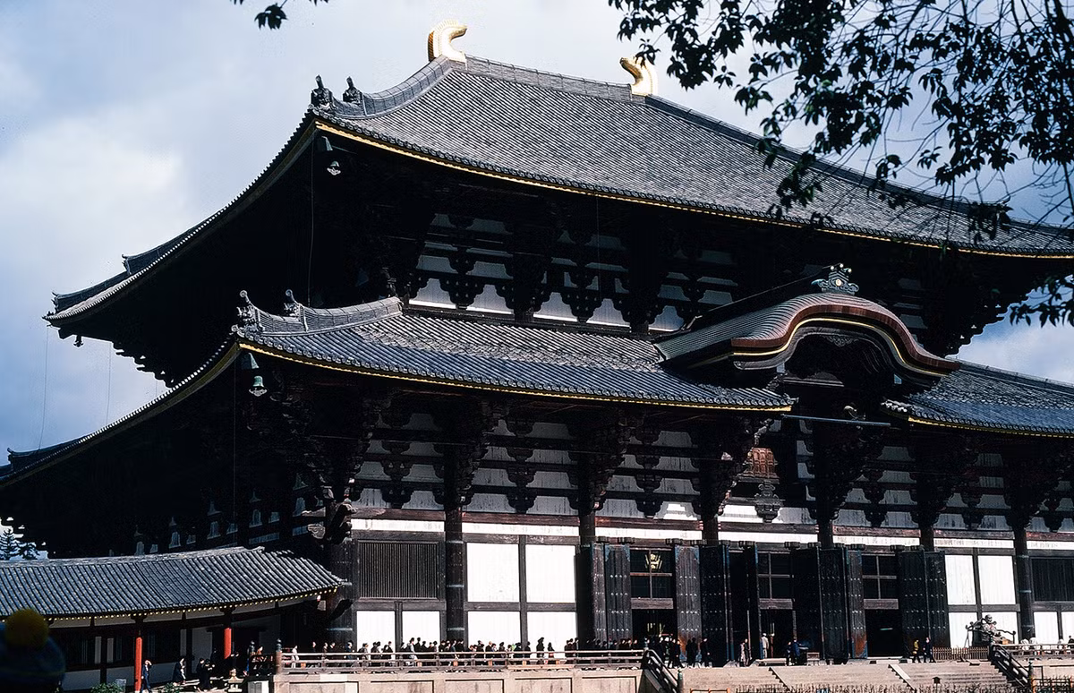 Chùa Todai-ji (Đông Đại Tự), nằm trong khuôn viên của công viên Nara. Hình thành từ thế kỷ 8 và được xây lại năm 1709, đây là một trong những công trình kiến trúc gỗ lớn nhất thế giới.