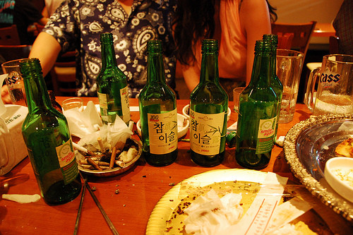  Luôn phải giữ lại một chút rượu trong chén, và không bao giờ đổ đồ uống xuống đất. Không có giới hạn cho một buổi "hoesik." Mọi người tiếp tục uống và uống và tất cả các trong khi la lớn: "Kon-Bay( có nghĩa là “Chúc mừng!") và thức dậy vào sáng hôm sau, để ăn một bát súp thịt heo được gọi là "haejangguk” để giải rượu.