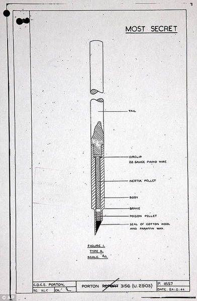 Từ năm 1941 - 1944, các nhà khoa học Anh đã nghiên cứu một loại bom có thể chứa đến 30.000 chiếc kim tẩm chất độc. Khi nổ, những chiếc kim trong quả bom này sẽ găm vào nạn nhân, có thể gây ra cái chết trong vòng nửa giờ. Tuy vậy, điểm yếu của loại bom này là không thể gây sát thương nếu đối tượng được che chắn. Do hiệu quả được đánh giá là thấp, những quả bom chứa kim độc đã không bao giờ được sản xuất trên thực tế.