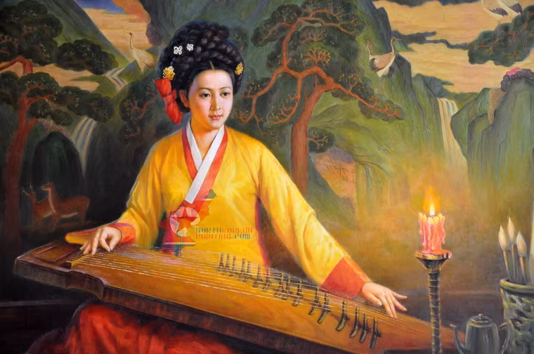 Cô gái chơi đàn Kayagum. Họa sĩ: Chil Sung.