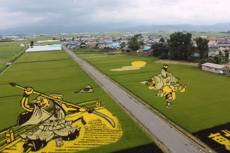 Không chỉ giới hạn trong những thửa ruộng riêng biệt, các chủ ruộng còn liên kết với nhau để tạo ra những hình vẽ lớn bao trùm lên nhiều thửa ruộng khác nhau.