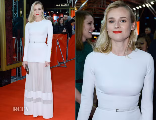 Mặc cho cái lạnh cắt da, cắt thịt của Berlin, nữ diễn viên Diane Kruger vẫn mỏng manh chiếc váy trắng dài tay của Elie Saab với phần chân váy cách điệu bằng những khoảng vải xuyên thấu rất gợi cảm và tinh tế, tạo độ nhấn cho chiếc váy, trên thảm đỏ buổi công chiếu "Better Angels". Kiểu váy này sau đó trở thành xu hướng thời trang của năm nay.