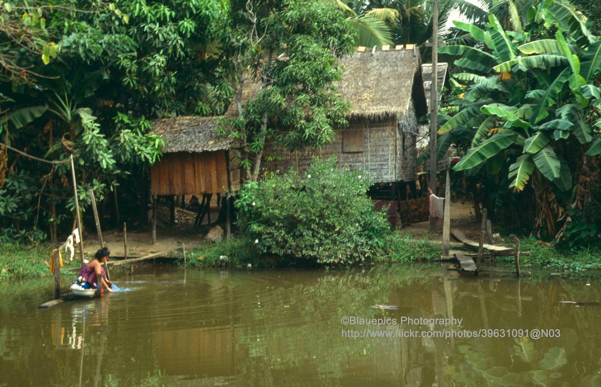 Nhà sàn bên sông Siem Reap, đoạn sông từ Phnom Krom đổ ra biển hồ.
