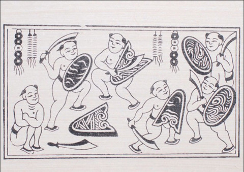 Hình ảnh đấu khiên trong tranh dân gian Việt Nam. Ảnh: my.opera.com.