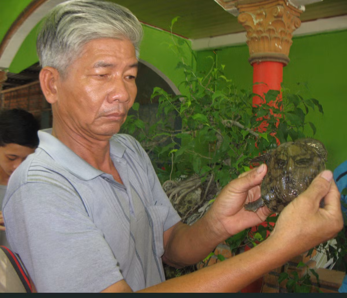 Ông Nguyễn Nông khoe mua được con ba ba có hoa văn lạ.