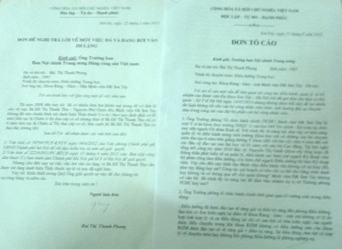 Hai lá đơn bà Phong gửi Trưởng ban Nội chính Trung ương