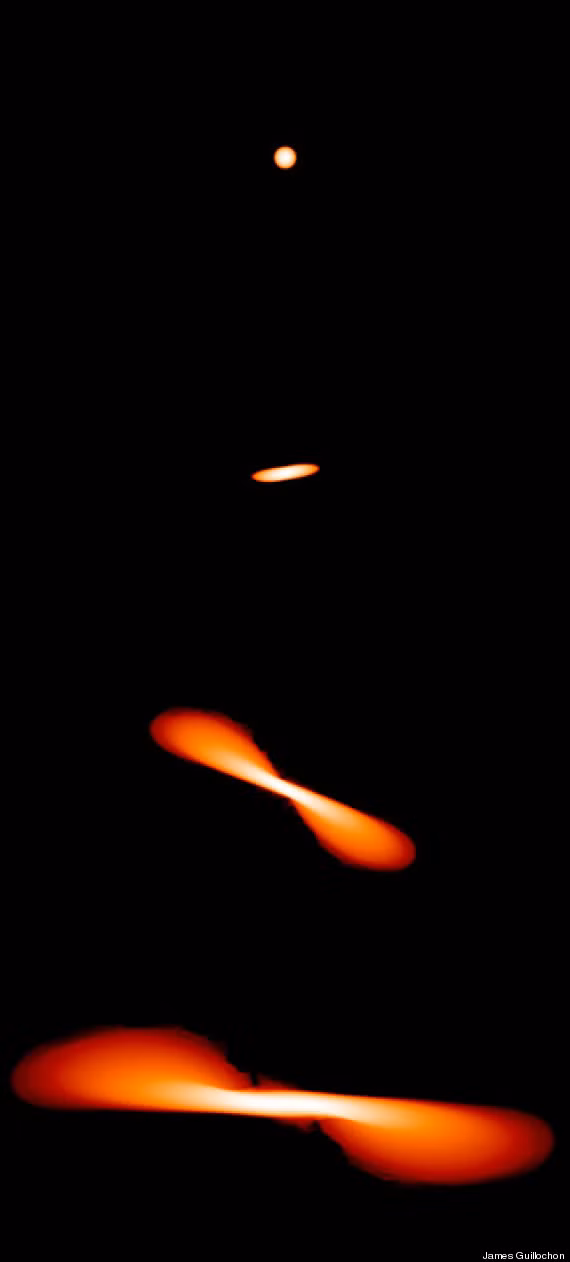 Hình ảnh mô tả quá trình ngôi sao bị hút vào lỗ đen.