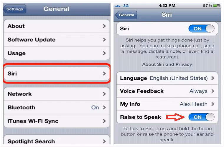 1. Tắt các ứng dụng không dùng tới Bạn nhấn Settings -> General -> Siri -> Raise to Speak chuyển Off.