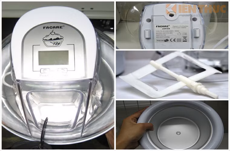 Máy gồm bốn bộ phận: bộ nguồn, nắp, khay đông lạnh, thanh khuấy. Người dùng bỏ khay đông lạnh vào tủ lạnh trước khi làm kem (từ 12 tiếng trở lên) (nếu máy có bộ phận làm lạnh tự động thì không cần thao tác này). 