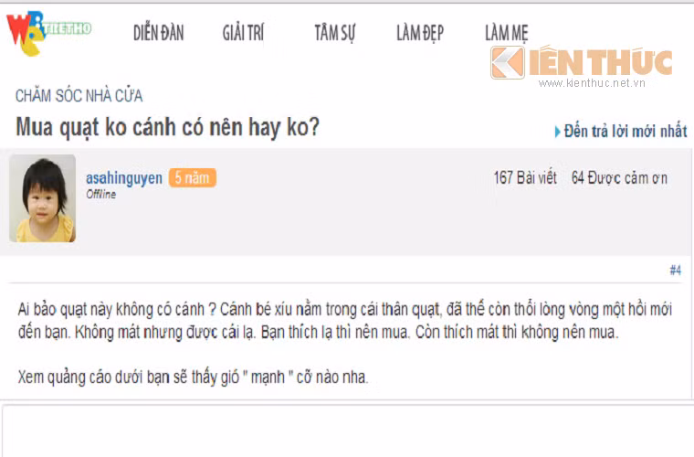 Trên diễn đàn webtretho.com, nickname asahinguyen đưa ra lời khuyên "thích lạ thì nên mua, còn thích mát thì không nên mua", "xem quảng cáo để thấy gió "mạnh" cỡ nào nha".