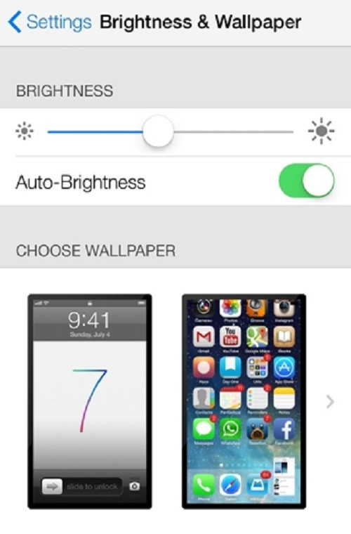 3. Giảm độ sáng màn hình Tùy vào mục đích sử dụng, bạn có thể giảm độ sáng màn hình iPhone. Để thực hiện, bạn vào mục Settings&gt; &amp; Wallpaper -&gt; chọn Auto-Brightness On.