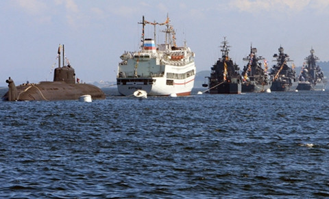 Tàu của Hạm đội Thái Bình Dương neo đậu ở quân cảng Vladivostok.
