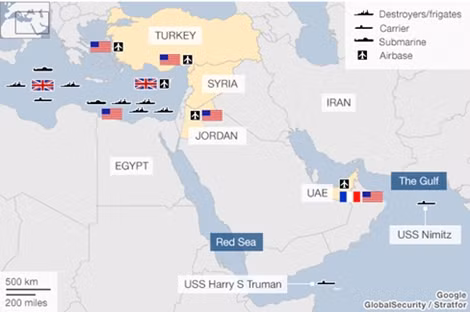 Các lực lượng Mỹ-Anh-Pháp sẵn sàng tham chiến chống Syria