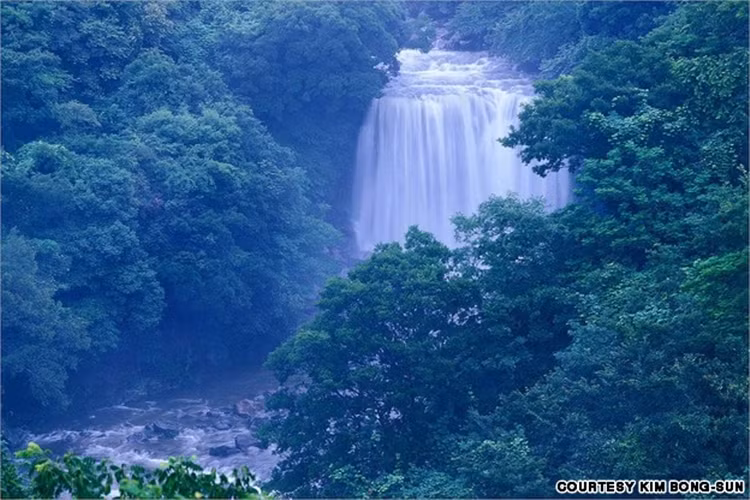 Thác Cheonjiyeon nổi tiếng với truyền thuyết 7 nàng tiên xuống tắm.