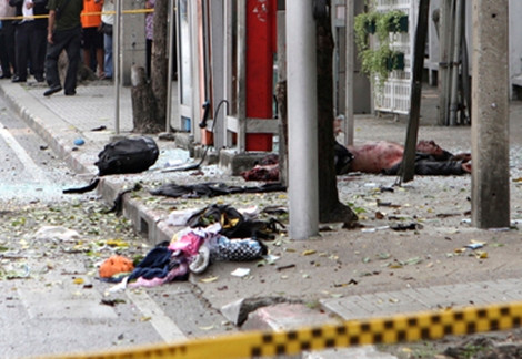 Hiện trường một vụ nổ bom ở miền Nam Thái Lan.