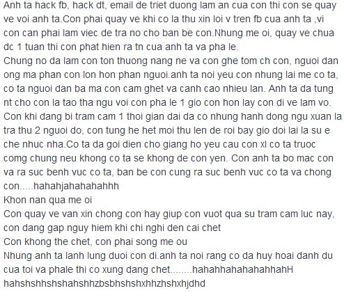 Toàn bộ bức tâm thư khá dài được chụp từ màn hình trang cá nhân của Dương Yến Ngọc.