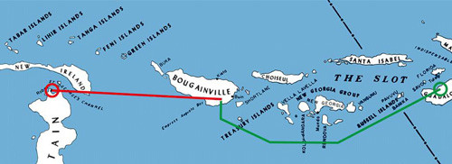 Các hành trình bay của phi đội Nhật Bản và phi đội Mỹ.