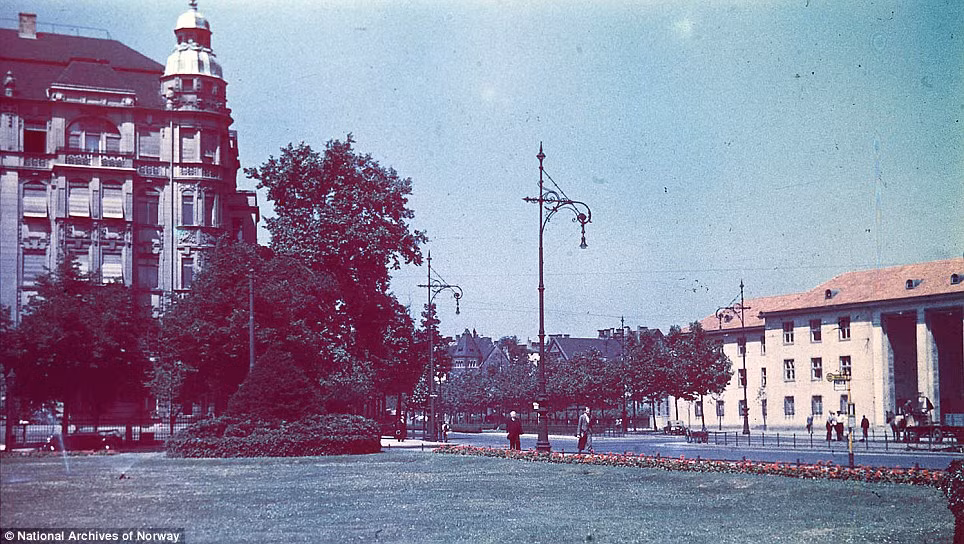 Ảnh chụp một công viên ở thủ đô Berlin. Hệ thống phun nước tự động giúp bãi cỏ ở đây luôn xanh tốt, chống lại cái nóng của mùa hè.