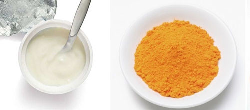 Tinh bột nghệ trị nhăn. Trộn đều tinh bột nghệ 2 thìa, kem sữa 3 thìa thành hỗn hợp nhuyễn. Thoa đều hỗn hợp đó lên vùng da có nếp nhăn, đặc biệt là vùng da mắt. Công thức mặt nạ này không những có tác dụng khắc phục nếp nhăn mà còn có thể giảm quầng thâm mắt nhanh chóng.