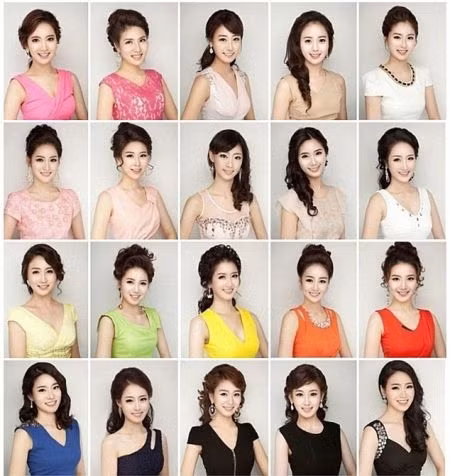 20 thí sinh tham dự cuộc thi Hoa hậu Hàn Quốc giống nhau như đúc. Ngay sau khi hình ảnh các người đẹp chạy đua cho ngôi vị Hoa hậu Hàn Quốc được đăng tải trên mạng, nhiều người đã tỏ ra nghi ngờ rằng họ đã phẫu thuật thẩm mỹ quá nhiều và cùng chọn một kiểu gương mặt giống nhau.