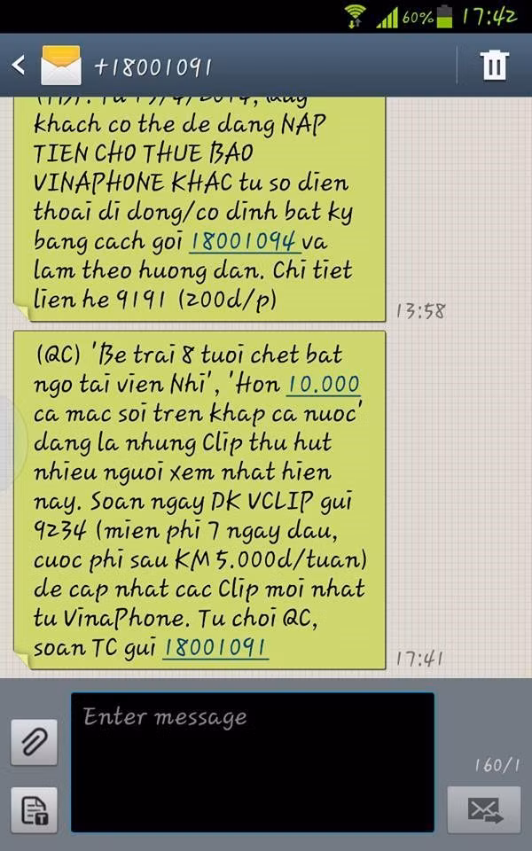 Tin nhắn quảng cáo mà VinaPhone gửi đến khách hàng gây phẫn nộ.