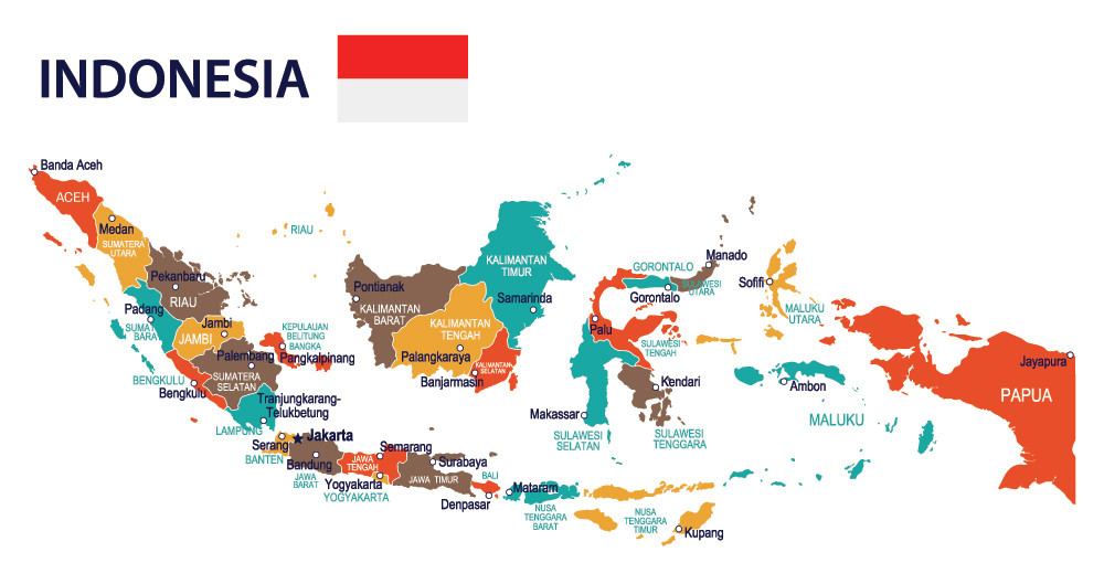 Còn với Indonesia, đất nước này thì lại được phân chia thành rất rất nhiều vùng, các vùng lại sở hữu khoảng cách rất xa, vì quốc gia này sở hữu diện tích quốc gia là khá lớn.