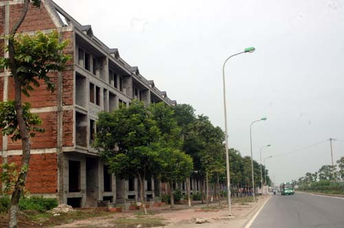 Khoảng không trước các ngôi biệt thự khá rộng và có cây xanh.