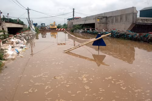 Cầu Ngà ngập sâu trong nước...