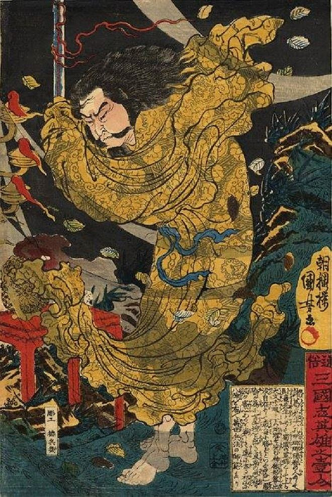 Gia Cát Lượng tế gió – tranh khắc gỗ Nhật Bản