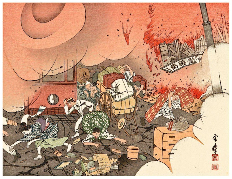 Thiệt hại nặng nề nhất xảy ra ở những xóm bình dân sinh sống đông đảo và tụ họp san sát bên nhau (gọi là shitamachi). Nhiều khu vực như vậy ở Tokyo đã bị thiêu hủy hoàn toàn. Ảnh: Artelino.